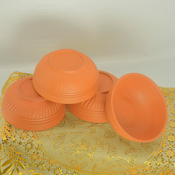 Terracotta Clay Serving Bowls, Set of 6, Traditional Design, Orange - Image 2
