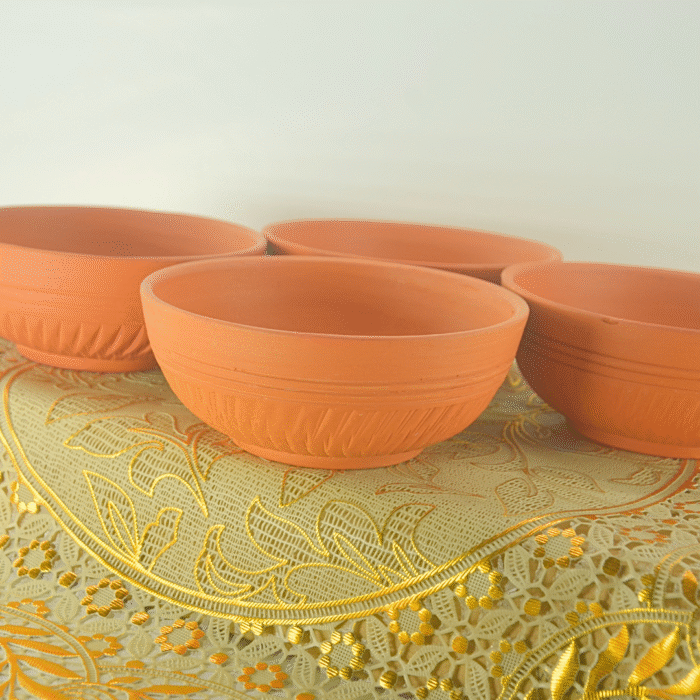 Terracotta Clay Serving Bowls, Set of 6, Traditional Design, Orange - Image 3