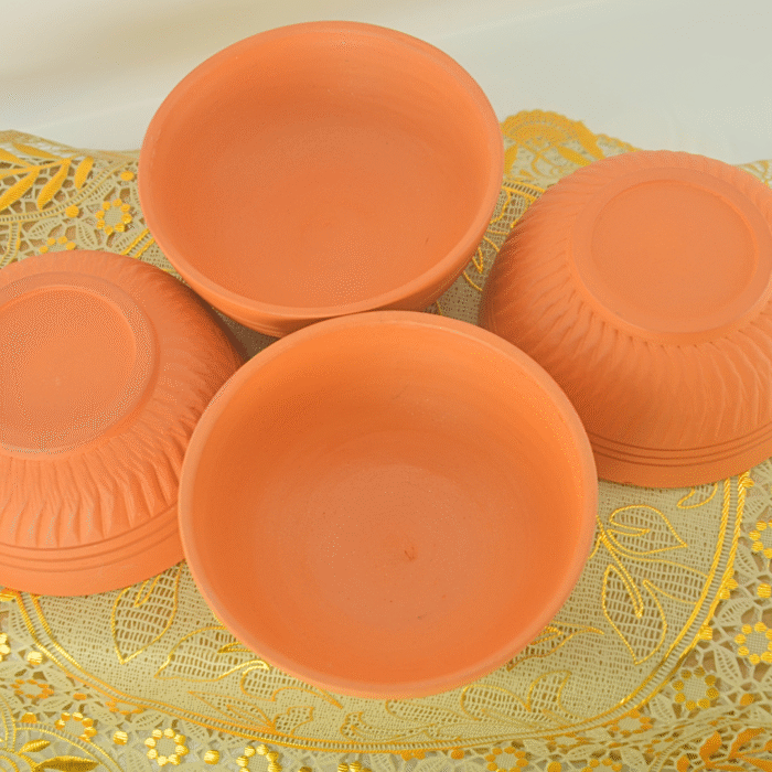 Terracotta Clay Serving Bowls, Set of 6, Traditional Design, Orange - Image 4