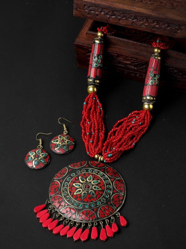 Fashion Latest Stylish Traditional Tibetan Pendant Necklace Jewellery Set for Women - Image 3