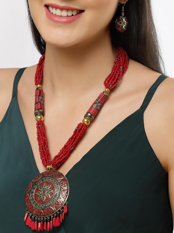 Fashion Latest Stylish Traditional Tibetan Pendant Necklace Jewellery Set for Women - Image 2