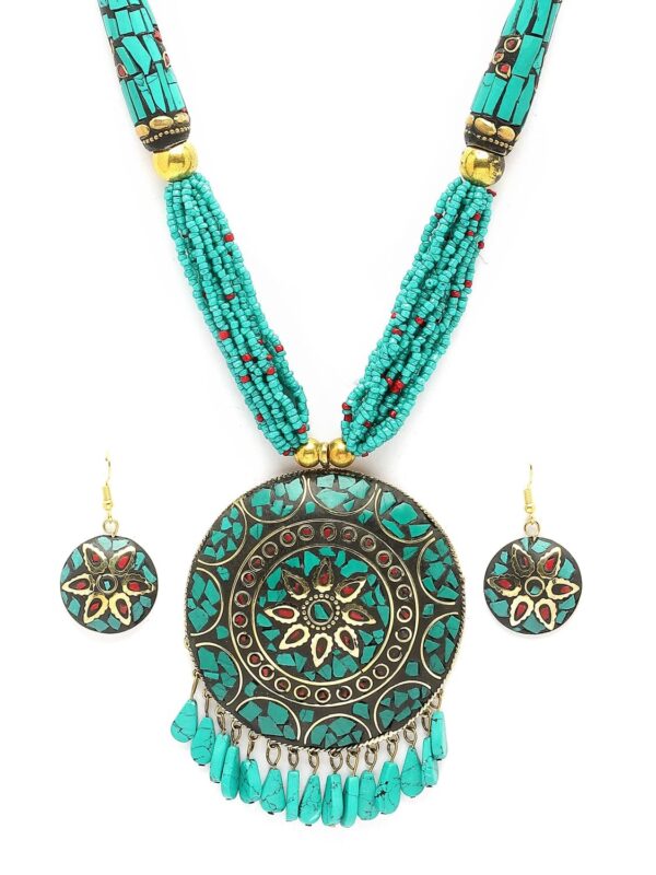 Fashion Latest Stylish Traditional Tibetan Pendant Necklace Jewellery Set for Women - Image 3