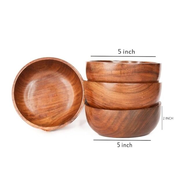 WOOD CAFE Serving Bowls, Sheesham Wooden 5 Inch Set of 4 for Salad, Soup, Noodle and More - Image 3