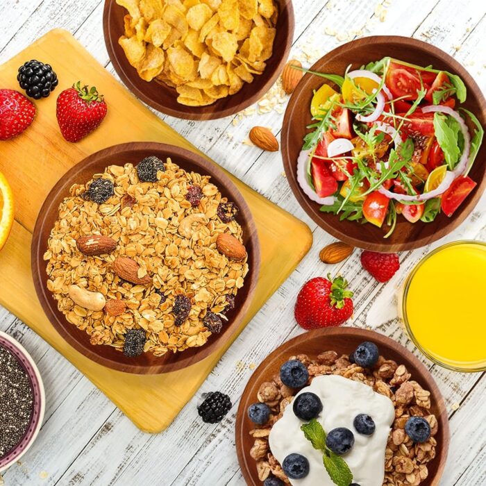 WOOD CAFE Serving Bowls, Sheesham Wooden 5 Inch Set of 4 for Salad, Soup, Noodle and More - Image 2