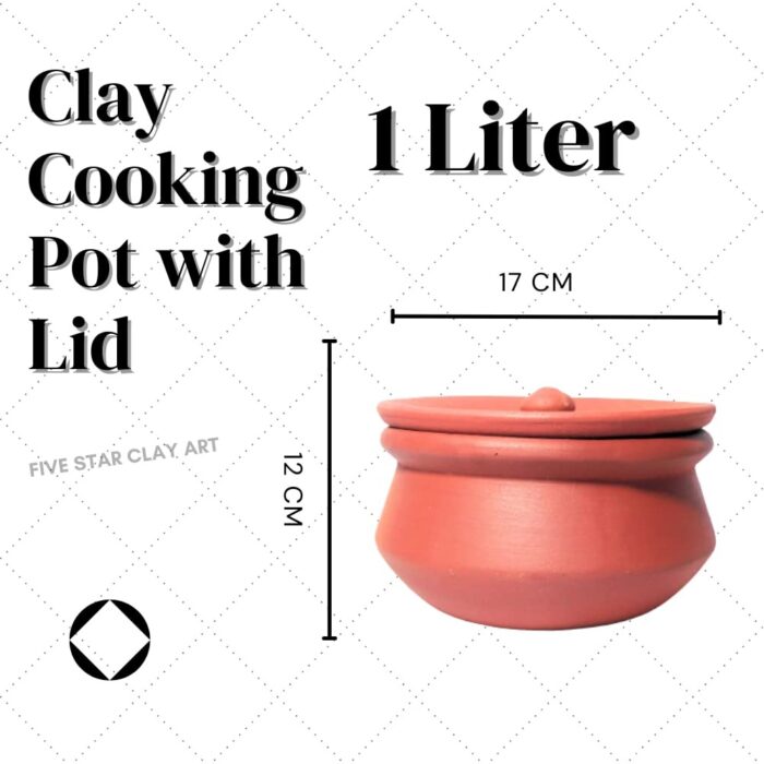 Five Star Clay Art | Terracotta Handi with Lid - Brown Clay Pot for Traditional Cooking (1000 ml) - Image 3