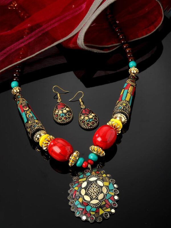 Latest Stylish Traditional Tibetan Pendant Necklace Jewellery Set for Women - Image 3