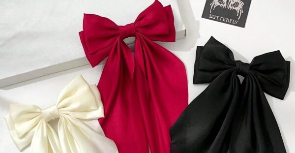 Balirava® 3 Pack Red, Black And Off White Bow Clips For Women, Cute Hair Accessories for Girls, Hair Bows For Women, Bow For Hair, Bow Hair Clips For Women - Luxury Satin Hair Bow Clips (French) - Image 4