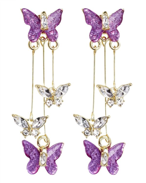 Butterfly Earrings 1 Pair Crystal Long Tassel Butterfly Dangle Drop Earrings Jewelry Set for Women - Image 2