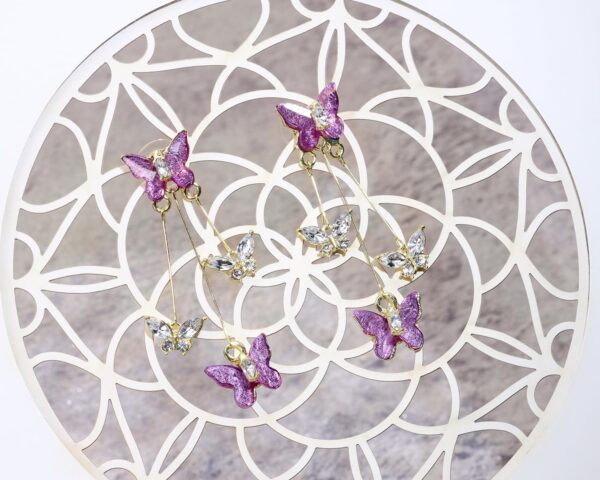 Butterfly Earrings 1 Pair Crystal Long Tassel Butterfly Dangle Drop Earrings Jewelry Set for Women - Image 3