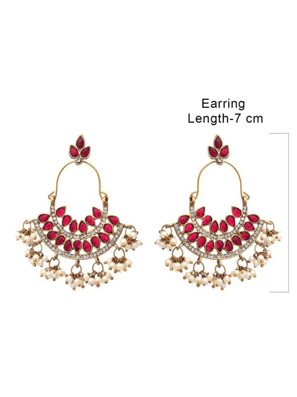 Zaveri Pearls Pink Kundan Austrian Diamonds & Beads Dangle Ethnic Earrings For Women - ZPFK1194 - Image 3