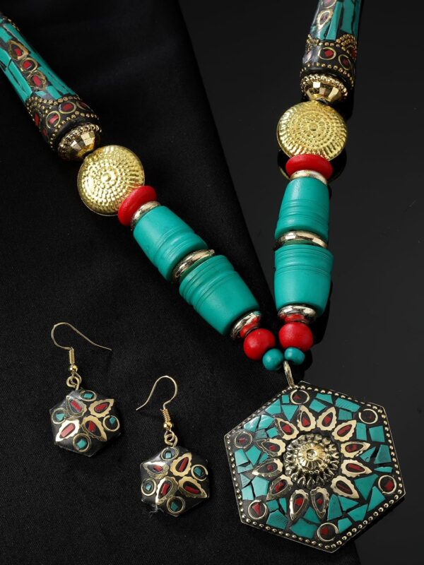 Latest Stylish Traditional Tibetan Pendant Necklace Jewellery Set for Women - Image 2