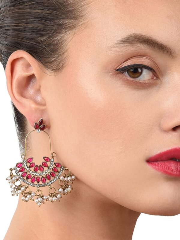 Zaveri Pearls Pink Kundan Austrian Diamonds & Beads Dangle Ethnic Earrings For Women - ZPFK1194 - Image 2