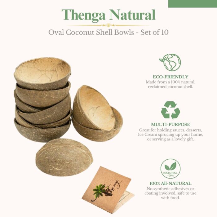 Thenga Natural Oval Coconut Shell Bowls - Set of 10, 150 ML, Perfect for Ice Cream, Snacks, Fruits, Salads | Parties & Catering - Image 7