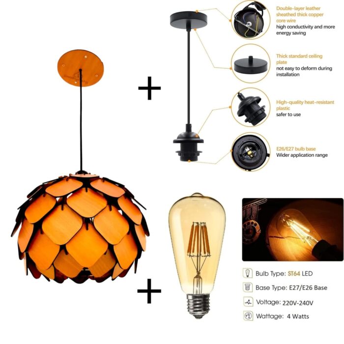 WOODIOGRAPHY Wooden Ceiling lamp Pendant lamp for Decoration of Home-Corded Electric - Image 6