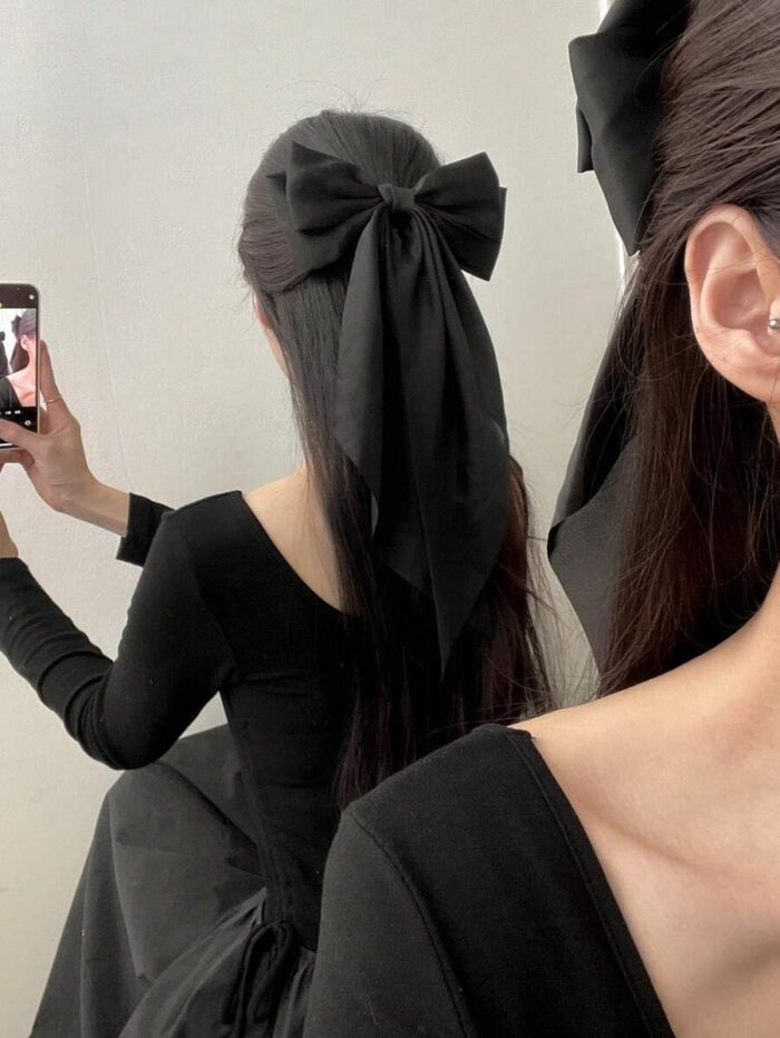 Balirava® 3 Pack Red, Black And Off White Bow Clips For Women, Cute Hair Accessories for Girls, Hair Bows For Women, Bow For Hair, Bow Hair Clips For Women - Luxury Satin Hair Bow Clips (French) - Image 3