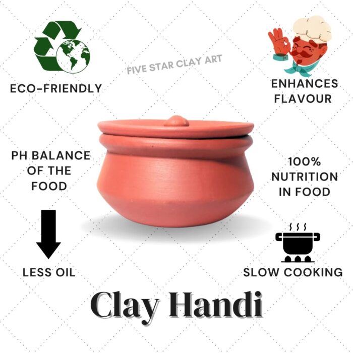 Five Star Clay Art | Terracotta Handi with Lid - Brown Clay Pot for Traditional Cooking (1000 ml) - Image 4