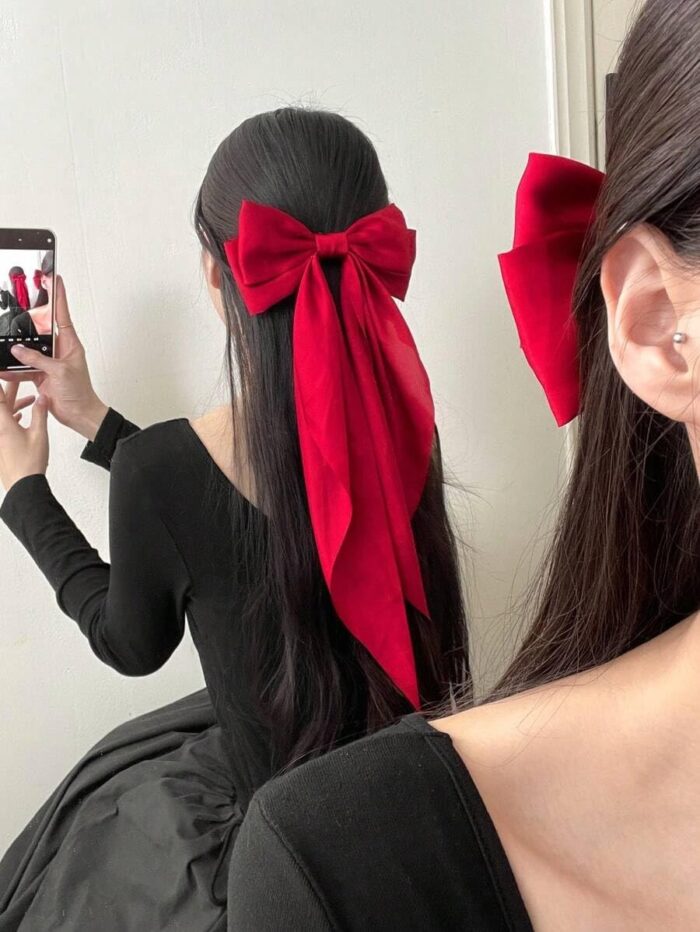 Balirava® 3 Pack Red, Black And Off White Bow Clips For Women, Cute Hair Accessories for Girls, Hair Bows For Women, Bow For Hair, Bow Hair Clips For Women - Luxury Satin Hair Bow Clips (French) - Image 6