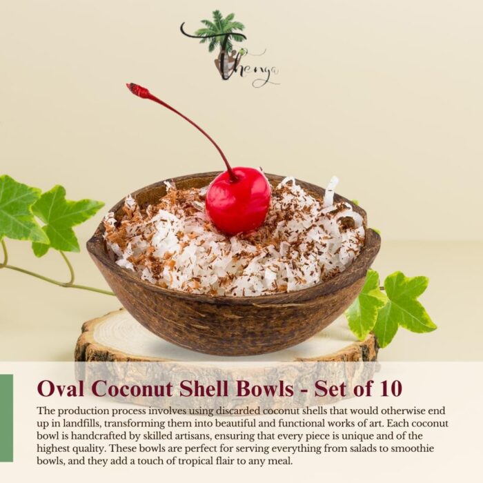 Thenga Natural Oval Coconut Shell Bowls - Set of 10, 150 ML, Perfect for Ice Cream, Snacks, Fruits, Salads | Parties & Catering - Image 3