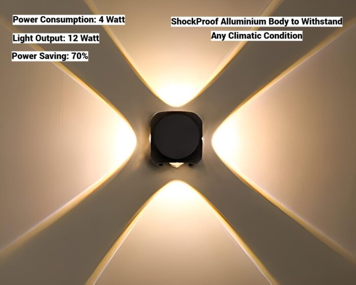 Aluminium LED Wall Light 4 Way Splitter, Warm White, IP-65 Rainproof & Shockproof Alluminium Body (1 Year Warranty) - Image 2