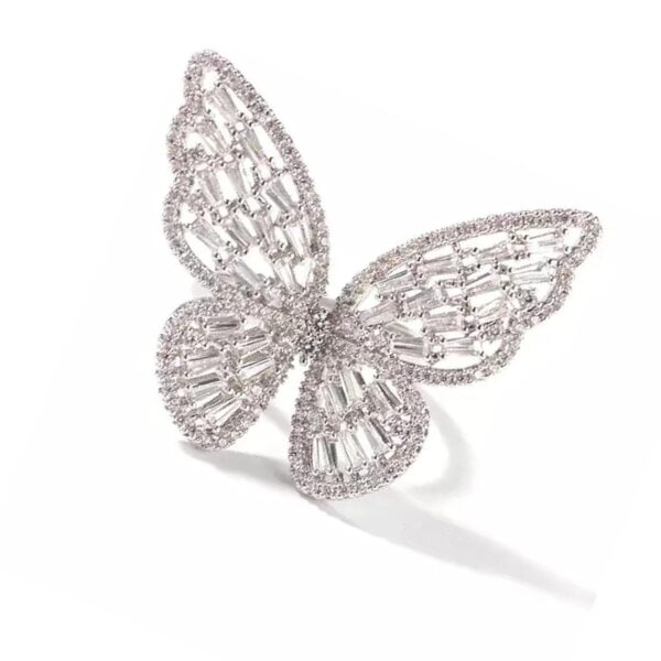 Women's Jewellery Butterfly Ring - Stainless Steel Silver AD Studded Adjustable Ring for Girls - Image 3