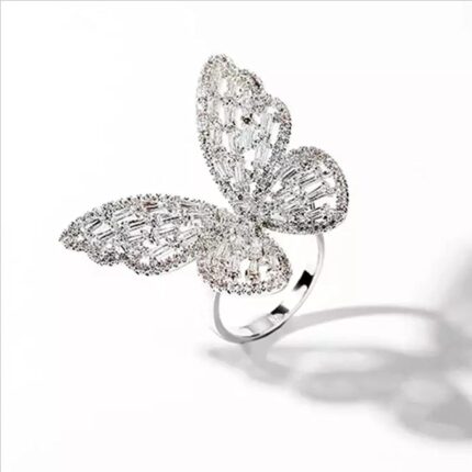 Women's Jewellery Butterfly Ring - Stainless Steel Silver AD Studded Adjustable Ring for Girls