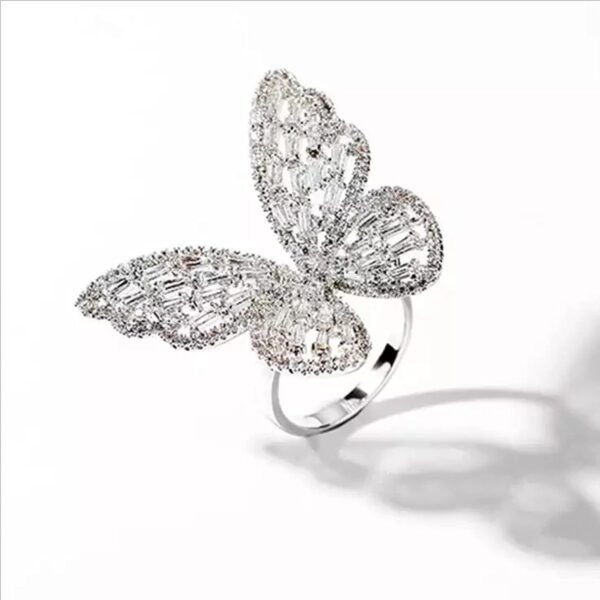 Women's Jewellery Butterfly Ring - Stainless Steel Silver AD Studded Adjustable Ring for Girls