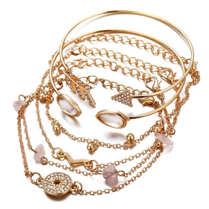 Fashion Latest Stylish Multilayer Gold Plated Bangle Bracelet for Women and Girls Set of 6 - Image 3