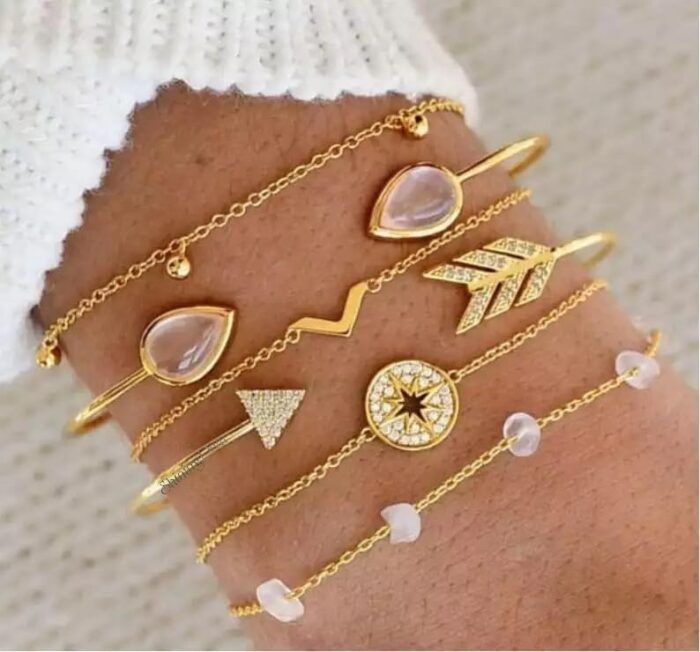 Fashion Latest Stylish Multilayer Gold Plated Bangle Bracelet for Women and Girls Set of 6 - Image 2