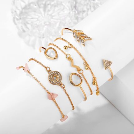 Fashion Latest Stylish Multilayer Gold Plated Bangle Bracelet for Women and Girls Set of 6
