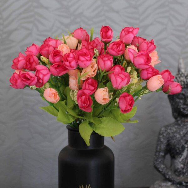 TIED RIBBONS Set of 2 Mini Artificial Peony Flower Bunches Small (Pink) for Vase Pot Living Room Indoor Table Centerpiece Home Décor Wedding Decoration Party Events Gift, Polyester - Image 2