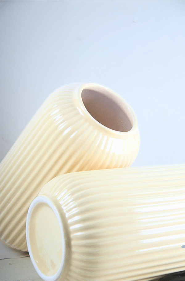 Pastel Yellow Ribbed Ceramic Vase with Pampas & Yellow Floral Arrangement - Image 4