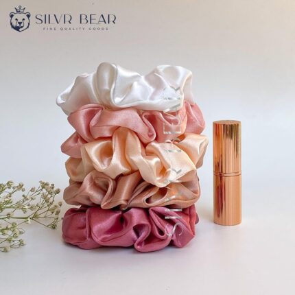 Silvr Bear Luxury Satin Scrunchies Set for Women, Girls | Anti-Hair-Breakage Hair Ties