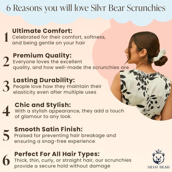 Silvr Bear Luxury Satin Scrunchies Set for Women, Girls | Anti-Hair-Breakage Hair Ties - Image 5