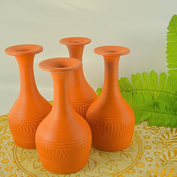 Handcrafted Terracotta Drinkware Set, 4-Piece Traditional Clay Goblets and Vessels, Orange - Image 3