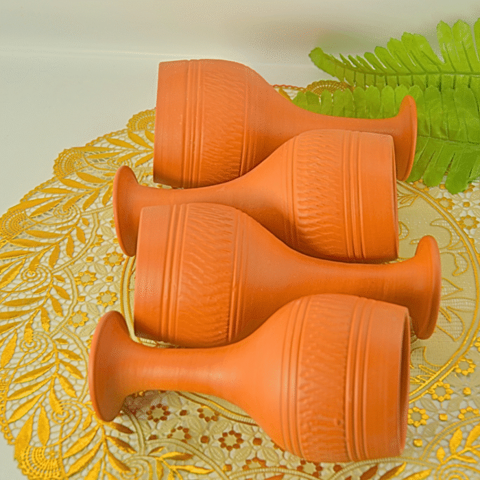 Handcrafted Terracotta Drinkware Set, 4-Piece Traditional Clay Goblets and Vessels, Orange - Image 2