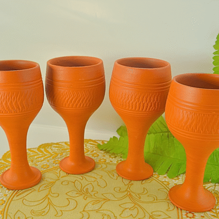 Handcrafted Terracotta Drinkware Set, 4-Piece Traditional Clay Goblets and Vessels, Orange