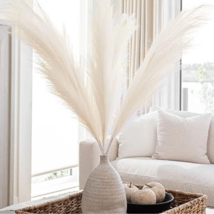 TIED RIBBONS Silk 4 Pcs Decorative Fluffy Pampas Grass Artificial Flowers For Vase(Off White,45.7 Cm)Decoration Items For Home Decor Farmhouse Bedroom Living Room Table Corner Wedding Birthday Party
