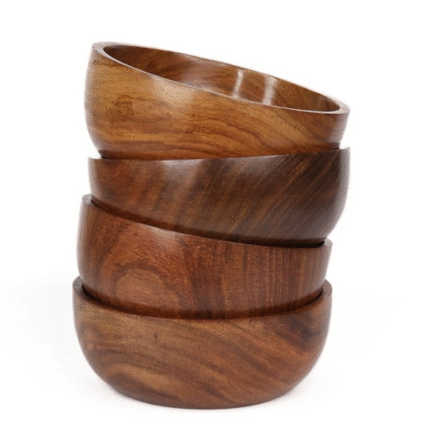 WOOD CAFE Serving Bowls, Sheesham Wooden 5 Inch Set of 4 for Salad, Soup, Noodle and More