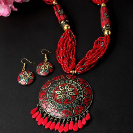 Fashion Latest Stylish Traditional Tibetan Pendant Necklace Jewellery Set for Women