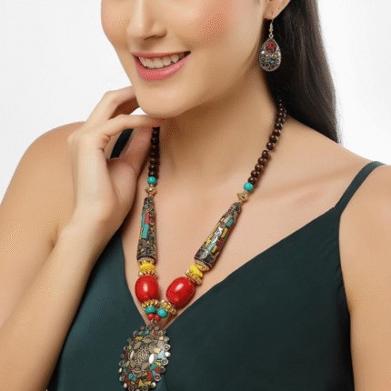Latest Stylish Traditional Tibetan Pendant Necklace Jewellery Set for Women