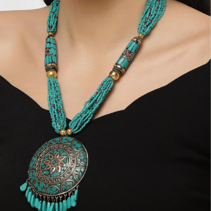 Fashion Latest Stylish Traditional Tibetan Pendant Necklace Jewellery Set for Women