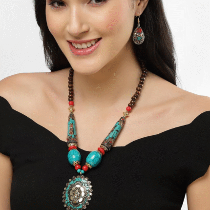 Latest Stylish Traditional Tibetan Pendant Necklace Jewellery Set for Women