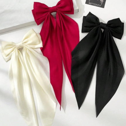 Balirava® 3 Pack Red, Black And Off White Bow Clips For Women, Cute Hair Accessories for Girls, Hair Bows For Women, Bow For Hair, Bow Hair Clips For Women - Luxury Satin Hair Bow Clips (French)