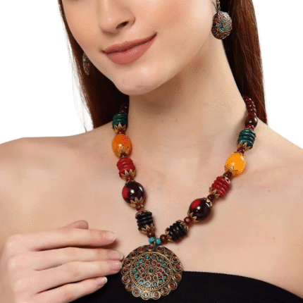Latest Stylish Traditional Tibetan Pendant Necklace Jewellery Set for Women