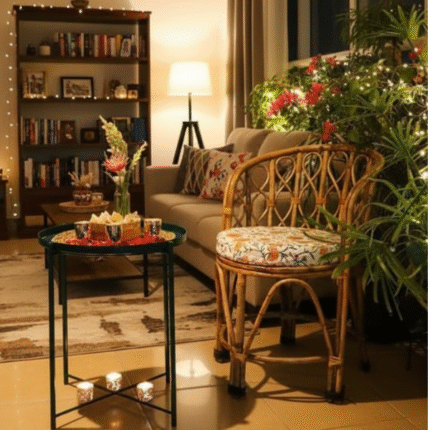 Avika Wood Bamboo Cane Chair with Cushion for Room, Balcony, Office (Brown)