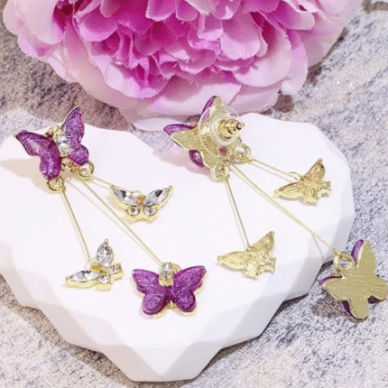 Butterfly Earrings 1 Pair Crystal Long Tassel Butterfly Dangle Drop Earrings Jewelry Set for Women