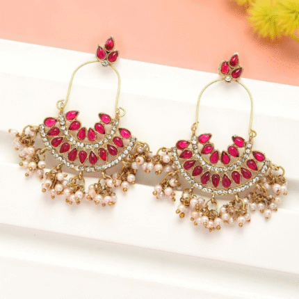Zaveri Pearls Pink Kundan Austrian Diamonds & Beads Dangle Ethnic Earrings For Women - ZPFK1194