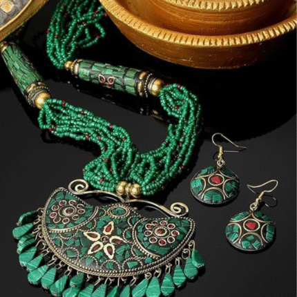 Latest Stylish Traditional Tibetan Pendant Necklace Jewellery Set for Women